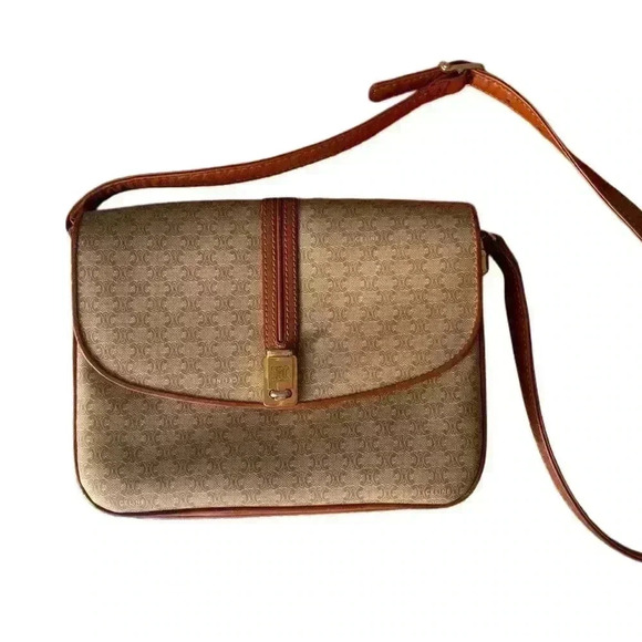 CELINE Macadam Blason Shoulder Cross Body Bag PVC Leather  Beige - Picture 3 of 16